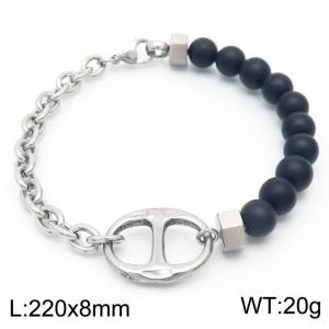Stainless Steel Pig Nose Bracelet For Men Fashion Simple Patchwork Beaded Jewelry - KB167899-KLHQ