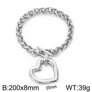 Stainless steel 200x8mm dragonbone chain charm circle clasp classic heart pendant silver bracelet - KB168186-Z