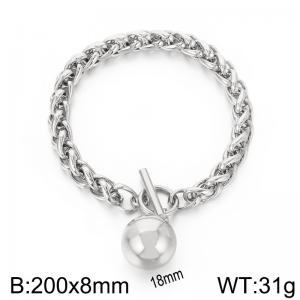 Stainless steel 200x8mm dragonbone chain charm circle clasp classic ball pendant silver bracelet - KB168188-Z