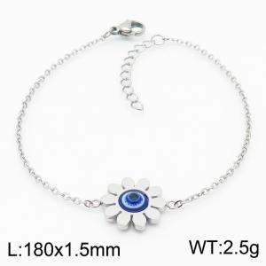 18cm Long Silver Color Stainless Steel Sun Flower Devil's Eye Link Chain Bracelets For Women - KB168250-KFC