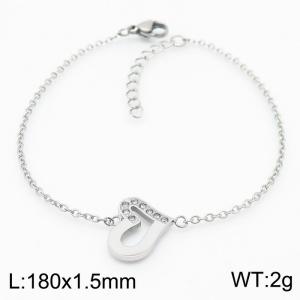 18cm Long Silver Color Stainless Steel Love Heart Rhinestone Link Chain Bracelets For Women - KB168252-KFC