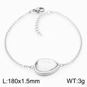 18cm Long Silver Color Stainless Steel Water-dropl Crystal Glass Link Chain Bracelets For Women - KB168254-KFC
