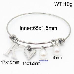 Stylish stainless steel retractable women's pearl bracelet with English letters and a peach heart - KB168737-Z