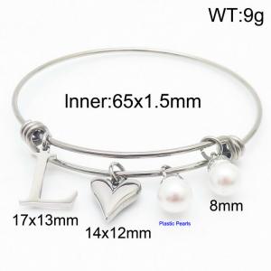 Stylish stainless steel retractable women's pearl bracelet with English letters and a peach heart - KB168739-Z
