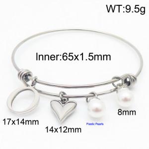 Stylish stainless steel retractable women's pearl bracelet with English letters and a peach heart - KB168745-Z