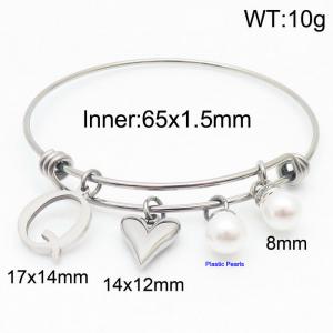 Stylish stainless steel retractable women's pearl bracelet with English letters and a peach heart - KB168749-Z