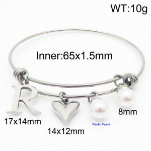 Stylish stainless steel retractable women's pearl bracelet with English letters and a peach heart - KB168751-Z