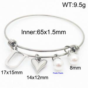 Stylish stainless steel retractable women's pearl bracelet with English letters and a peach heart - KB168757-Z