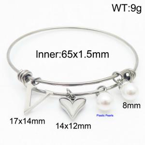 Stylish stainless steel retractable women's pearl bracelet with English letters and a peach heart - KB168759-Z