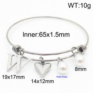 Stylish stainless steel retractable women's pearl bracelet with English letters and a peach heart - KB168761-Z