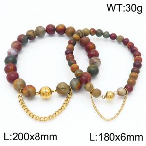 Cross border colorful stone bracelets paired with gold bead titanium steel bracelet set - KB169089-Z