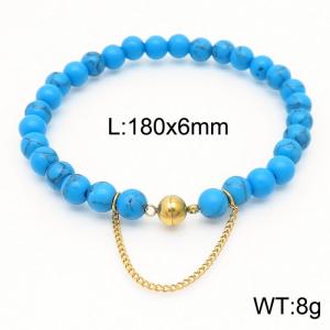 Cross border blue 180x6mm bracelet paired with gold bead titanium steel bracelet - KB169090-Z