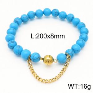 Cross border blue 200x8mm bracelet paired with gold bead titanium steel bracelet - KB169091-Z