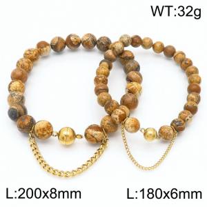 Cross border brown bracelet paired with gold bead titanium steel bracelet set - KB169122-Z