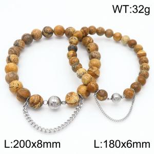 Cross border brown bracelet paired with steel bead titanium steel bracelet set - KB169125-Z