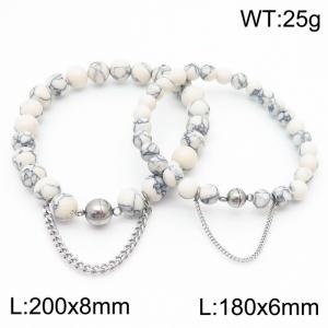 Cross border white bracelet paired with steel bead titanium steel bracelet set - KB169128-Z
