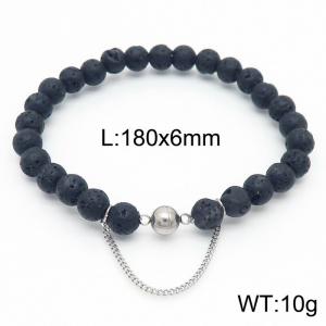Cross border volcanic stone 180x6mm bracelet paired with steel colored bead titanium steel bracelet - KB169132-Z