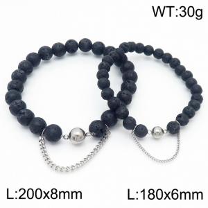 Cross border volcanic stone bracelet paired with steel bead titanium steel bracelet set - KB169134-Z