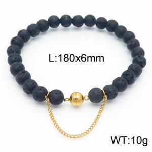 Cross border volcanic stone 180x6mm bracelet paired with gold bead titanium steel bracelet - KB169135-Z