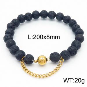 Cross border volcanic stone 200x8mm bracelet paired with gold bead titanium steel bracelet - KB169136-Z