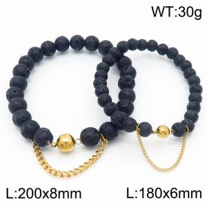 Cross border volcanic stone bracelet paired with gold bead titanium steel bracelet set - KB169137-Z