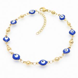 Blue Color Evil Eye Easy Hook Gold Beads Link Chain Stainless Steel Necklace - KB169284-MW