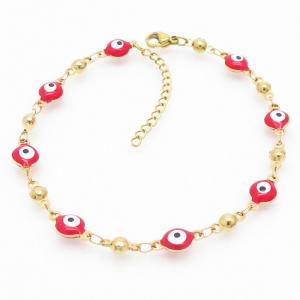Red Color Evil Eye Easy Hook Gold Beads Link Chain Stainless Steel Necklace - KB169286-MW
