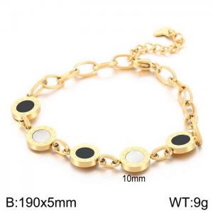 190mm Women Gold-Plated Stainless Steel Oval Links Bracelet with Black&White Enamel Charms - KB169296-MW