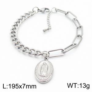 Virgin Mary Oval Pendant Stainless Steel Bracelet - KB169304-HR