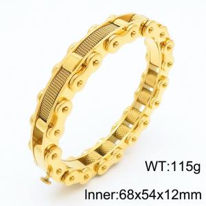 Fashionable Gold-plating Stainless Steel Bicycle Chain Bracelet with Leather for Men Color Gold - KB169327-KFC