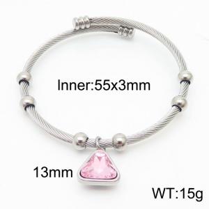 Fashion Adjustable Diy Jewelry Stainless Steel Triangle Pink Glass Women's Silver Bracelet - KB169341-Z
