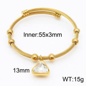 18K Gold Plated Adjustable Diy Jewelry Stainless Steel Triangle White Glass Women's Bracelet - KB169342-Z