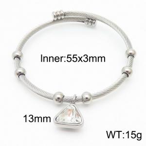 Fashion Adjustable Diy Jewelry Stainless Steel Triangle White Glass Women's Silver Bracelet - KB169343-Z