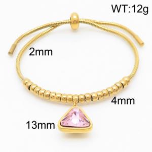 Stainless steel keel bead and triangular pink glass pendant adjustable charm gold bracele - KB169345-Z