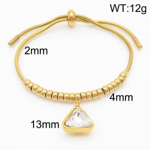 Stainless steel keel bead and triangular white glass pendant adjustable charm gold bracele - KB169347-Z