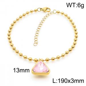 Stainless Steel Ball Chain Simple Personality Triangle Pink Glass Charm Gold Bracelet - KB169501-Z