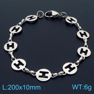20cm Silver Color Stainless Steel Round I-shape Link Chain Bracelets - KB169544-Z