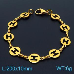 20cm Gold Color Stainless Steel Round I-shape Link Chain Bracelets - KB169545-Z
