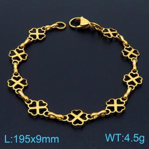 19.5cm Gold Color Stainless Steel Heart Flower Link Chain Bracelets - KB169547-Z