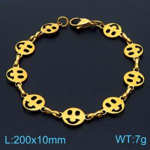 20cm Gold Color Stainless Steel Smiling Face Link Chain Bracelets - KB169549-Z
