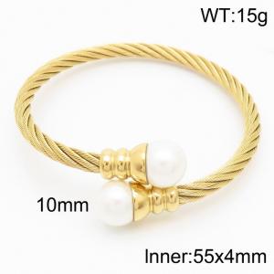 Gold Stainless Steel Adjustable Bracelet For Women With Shell Beads - KB169554-WGML
