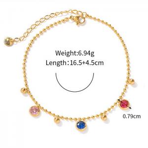 Stainless steel simple bead chain hanging colorful crystal stone and bead charm gold bracelet - KB169583-WGJD