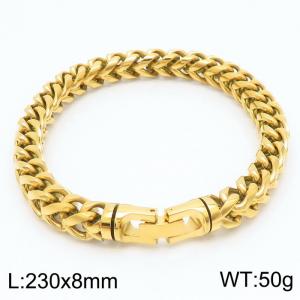 Stainless steel 230 × 8mm Double Row Cuban Chain Special Button Classic Fashion Gold Bracelet - KB169619-KFC