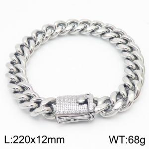 Stainless steel 220 × 12mm Cuban Chain Simple Diamond Buckle Classic Fashion Silver Jewelry Bracelet - KB169620-KFC