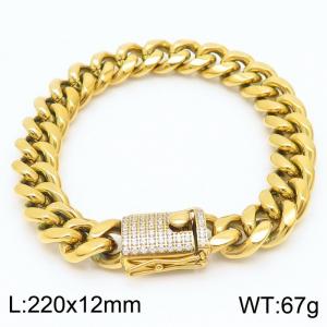 Stainless steel 220 × 12mm Cuban Chain Simple Diamond Buckle Classic Fashion Gold Jewelry Bracelet - KB169621-KFC