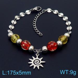 Stainless steel 175 × 5mm round sequin chain with colored beads, sun pendant, jewelry charm silver bracelet - KB169633-MN