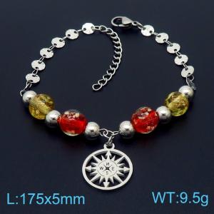 stainless steel 175 × 5mm round sequin chain with colored beads, compass pendant, jewelry charm silver bracelet - KB169634-MN