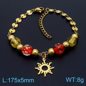 Stainless steel 175 × 5mm round sequin chain, colorful beads, sun pendant, jewelry charm gold bracelet - KB169638-MN