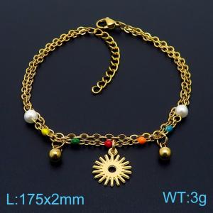 Stainless steel 175 × 2mm Double Layer O-Chain Round Sun Pendant Jewelry Pearl Charm Gold Bracelet - KB169645-MN