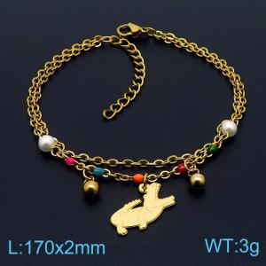 Stainless steel 175 × 2mm Double Layer O-Chain Circular Crocodile Pendant Jewelry Pearl Charm Gold Bracelet - KB169646-MN